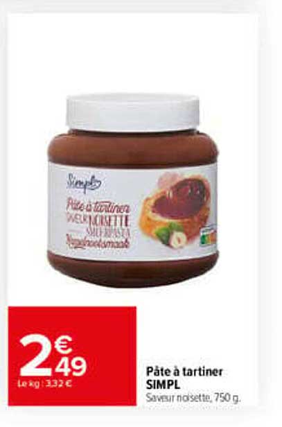 Pâte à tartiner SIMPL saveur noisette, 750 g