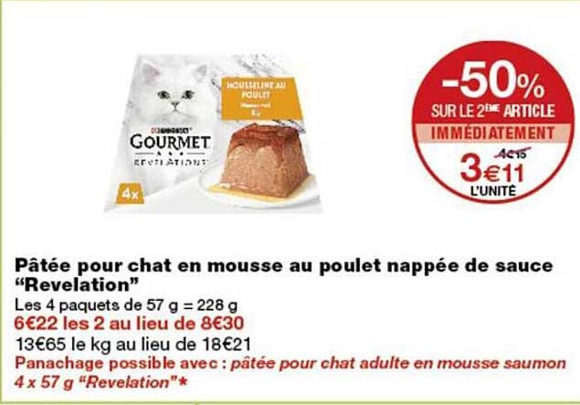 Pâtée pour chat en mousse au poulet nappée de sauce “Revelation”