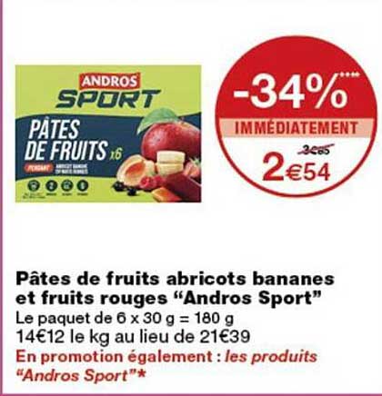 Pâtes de fruits abricots bananes et fruits rouges “Andros Sport”