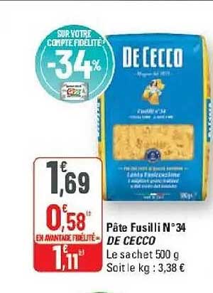 Pâtes Fusilli N°34 DE CECCO