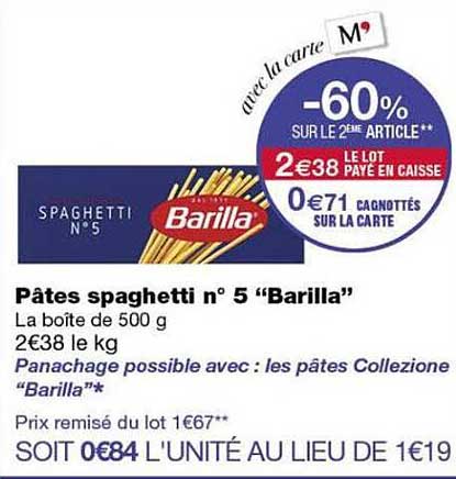 Pâtes spaghetti n° 5 “Barilla”