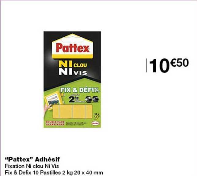 “Pattex” Adhésif Fixation Ni clou Ni Vis Fix & Defix 10 Pastilles 2 kg 20 x 40 mm