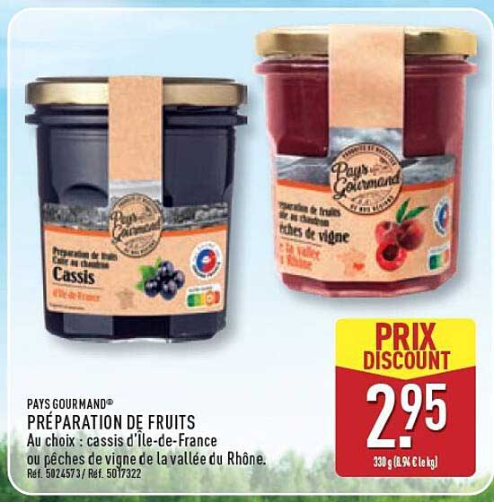 PAYS GOURMAND® PRÉPARATION DE FRUITS Au choix : cassis d'Île-de-France ou pêches de vigne de la vallée du Rhône.