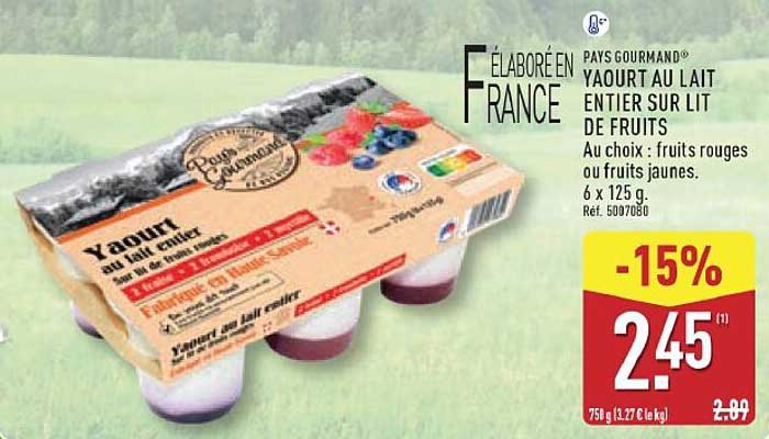 PAYS GOURMAND® YAOURT AU LAIT ENTIER SUR LIT DE FRUITS