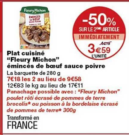 Plat cuisiné “Fleury Michon” émincés de bœuf sauce poivre