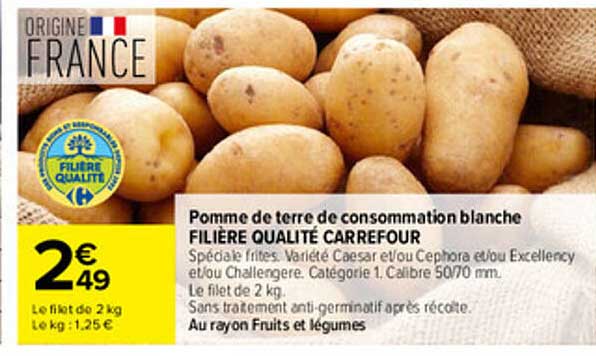 Pomme de terre de consommation blanche FILIÈRE QUALITÉ CARREFOUR