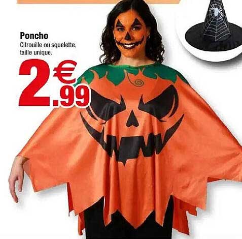 Poncho Citrouille ou squelette, taille unique.