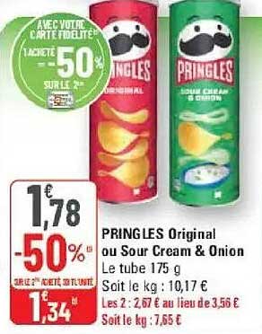 PRINGLES Original ou Sour Cream & Onion Le tube 175 g