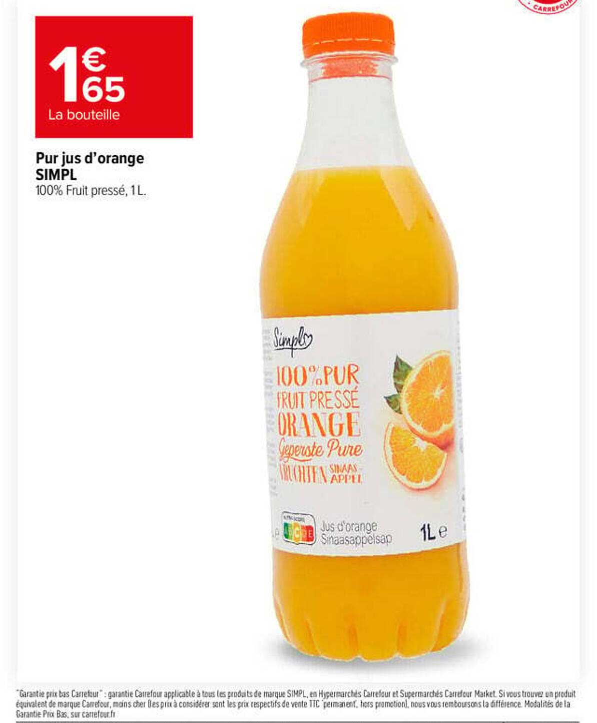 Pur jus d’orange SIMPL 100% Fruit pressé, 1L.