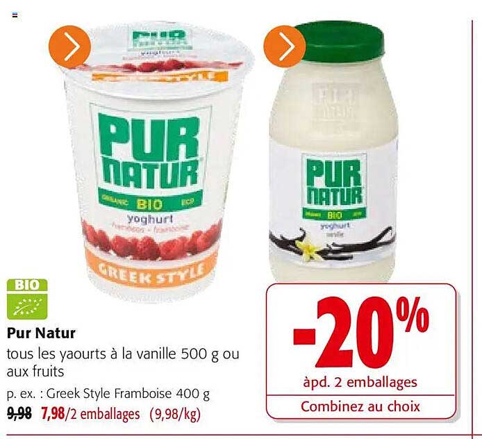 Pur Natur tous les yaourts à la vanille 500 g ou aux fruits