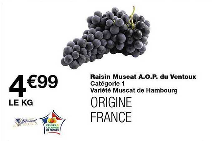 Raisin Muscat A.O.P. du Ventoux Catégorie 1 Variété Muscat de Hambourg ORIGINE FRANCE