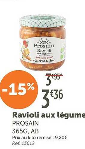 Ravioli aux légumes PROSAIN 365G, AB