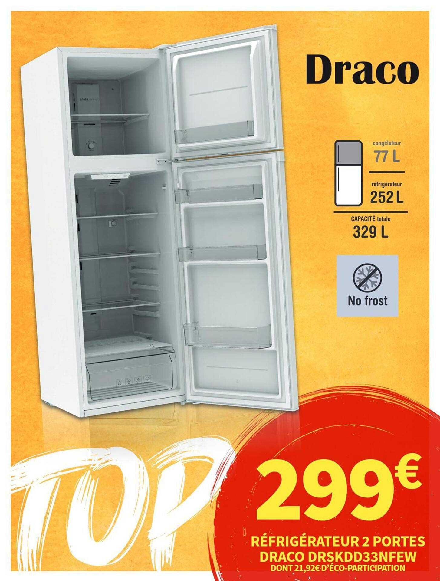 RÉFRIGÉRATEUR 2 PORTES DRACO DRSKDD33NFEW