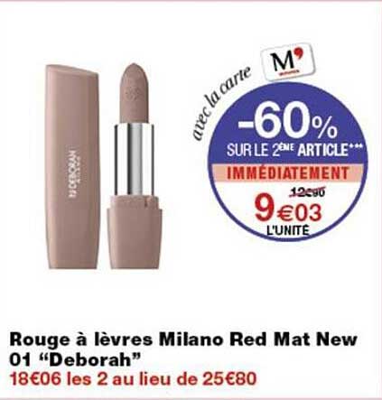 Rouge à lèvres Milano Red Mat New 01 “Deborah”