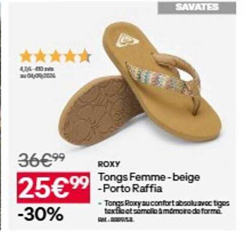 ROXY Tongs Femme - beige - Porto Raffia