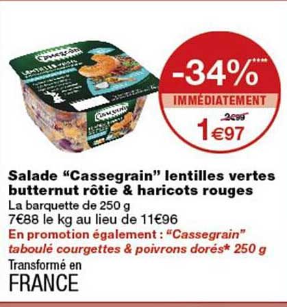 Salade “Cassegrain” lentilles vertes butternut rôtie & haricots rouges