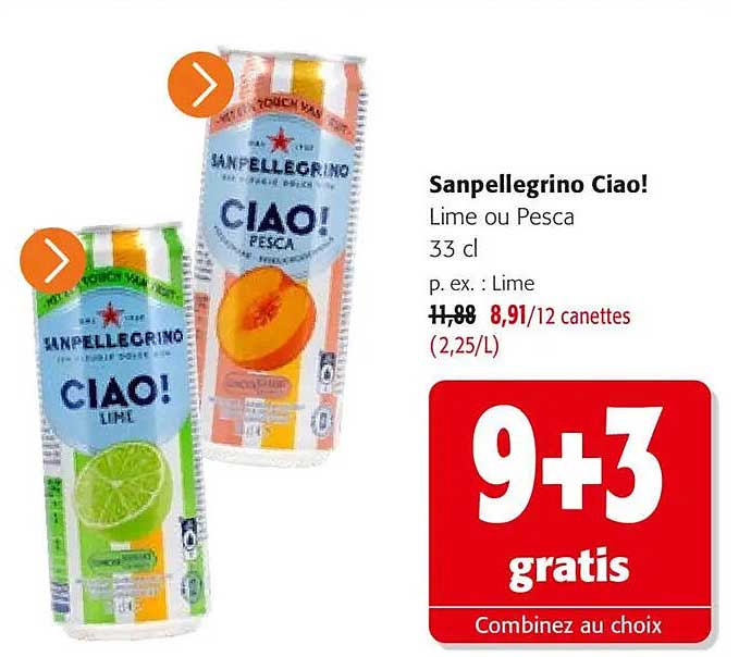 Sanpellegrino Ciao! Lime ou Pesca 33 cl