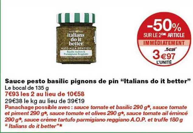 Sauce pesto basilic pignons de pin “Italians do it better”