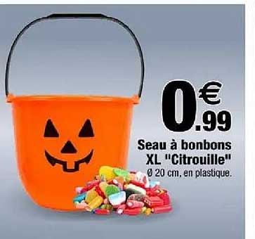 Seau à bonbons XL "Citrouille" Ø 20 cm, en plastique.