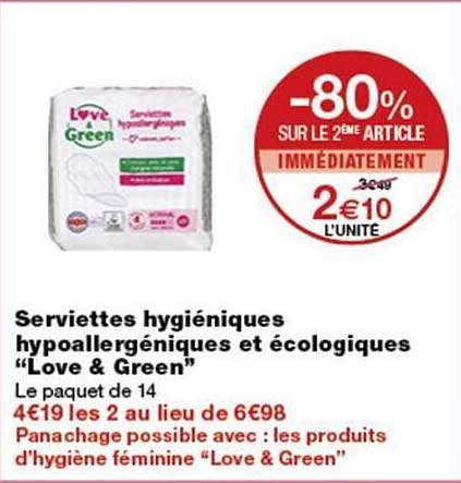 Serviettes hygiéniques hypoallergéniques et écologiques “Love & Green”