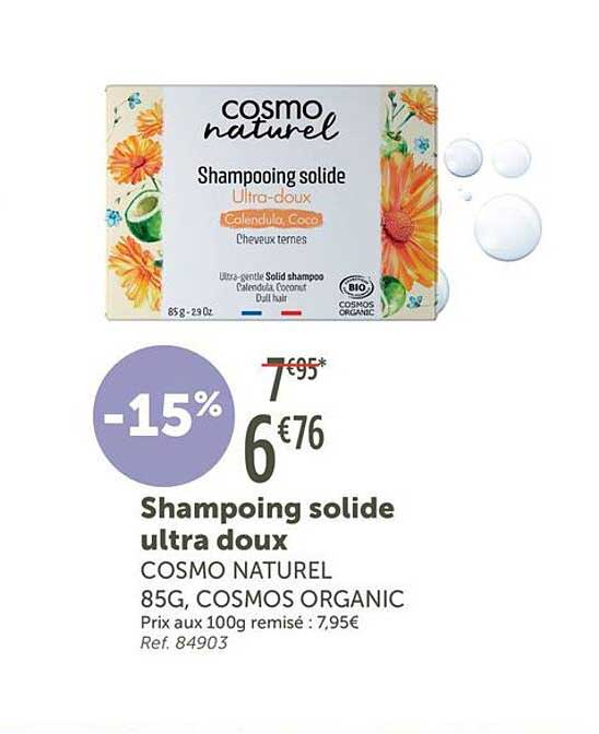 Shampoing solide ultra doux COSMO NATUREL 85G, COSMOS ORGANIC