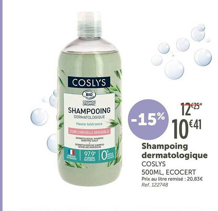 Shampooing dermatologique COSLYS 500ml, Ecocert