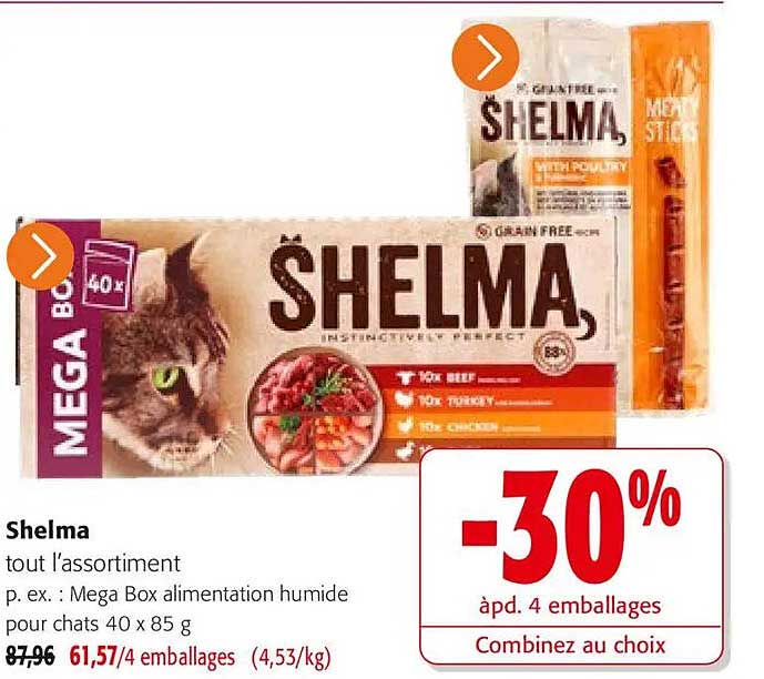 Shelma tout l’assortiment p. ex. : Mega Box alimentation humide pour chats 40 x 85 g