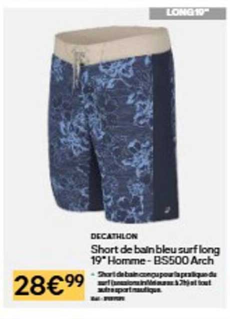 Short de bain bleu surf long 19" Homme - BS500 Arch