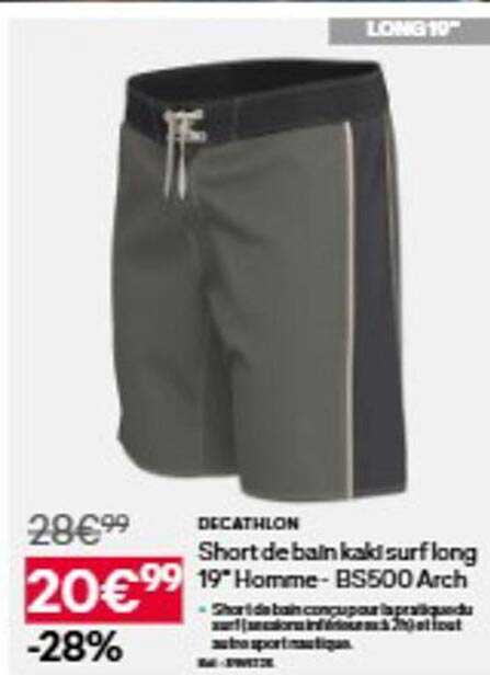 Short de bain kaki surf long 19" Homme - BS500 Arch