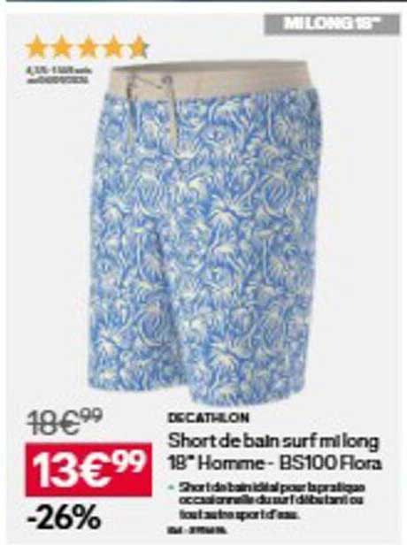 Short de bain surf milong 18° Homme - BS100 Flora