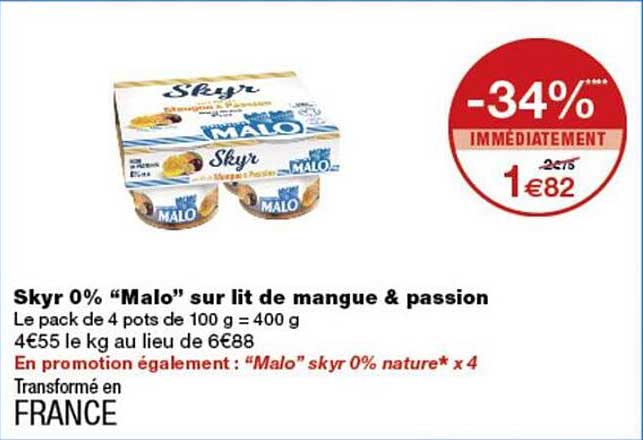Skyr 0% “Malo” sur lit de mangue & passion