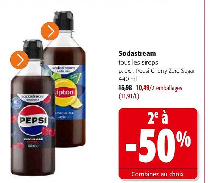 Sodastream tous les sirops p. ex. : Pepsi Cherry Zero Sugar 440 ml