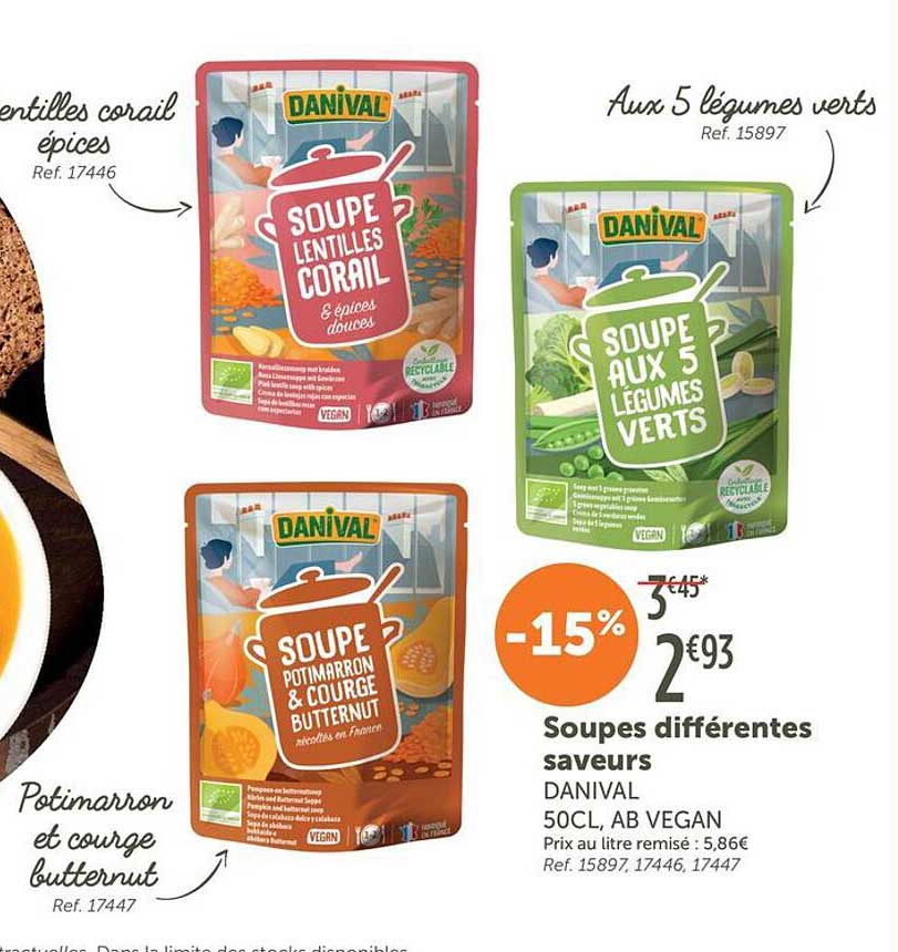 Soupes différentes saveurs DANIVAL 50CL, AB VEGAN