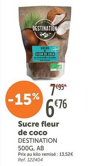 Sucre fleur de coco DESTINATION 500G, AB