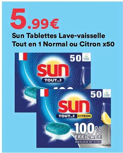 Sun Tablettes Lave-vaisselle Tout en 1 Normal ou Citron x50