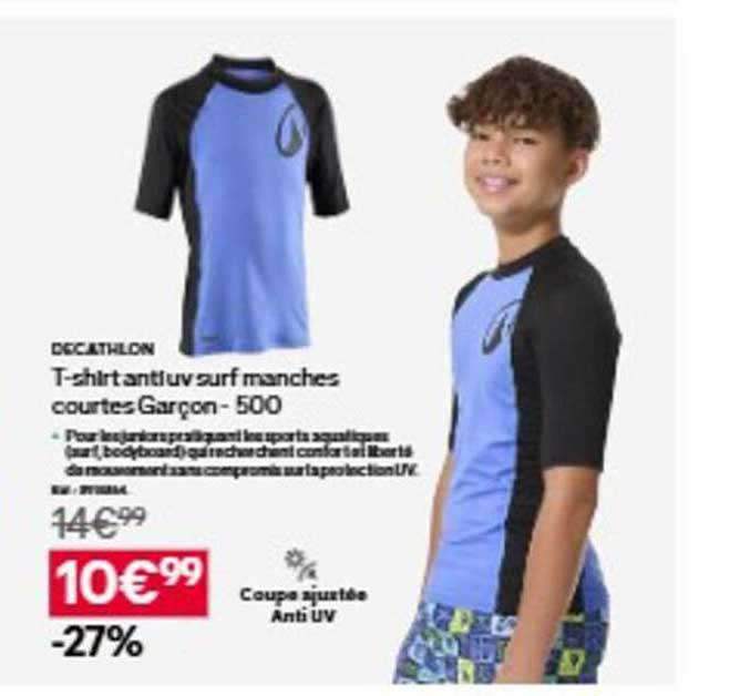 T-shirt anti uv surf manches courtes Garçon - 500