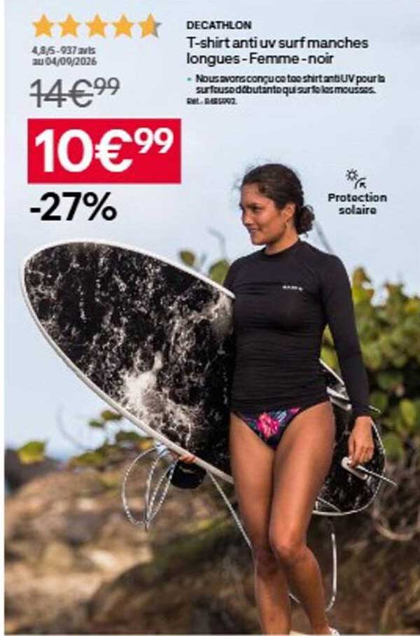 T-shirt antiuv surf manches longues - Femme - noir