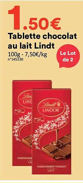 Tablette chocolat au lait Lindt
