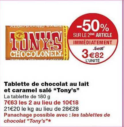 Tablette de chocolat au lait et caramel salé “Tony’s”