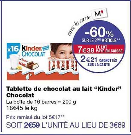Tablette de chocolat au lait “Kinder” Chocolat