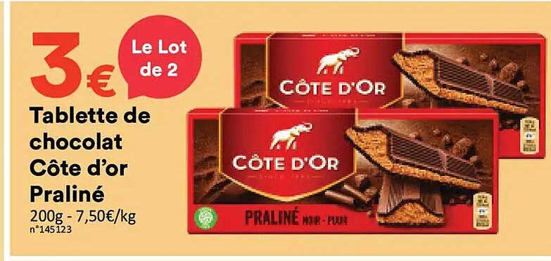 Tablette de chocolat Côte d'or Praliné