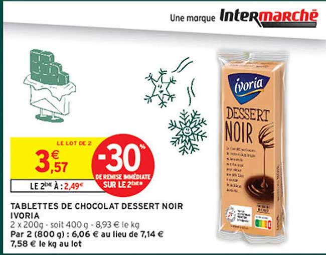 TABLETTES DE CHOCOLAT DESSERT NOIR IVORIA