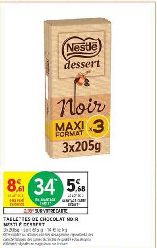 TABLETTES DE CHOCOLAT NOIR NESTLÉ DESSERT 3x205g