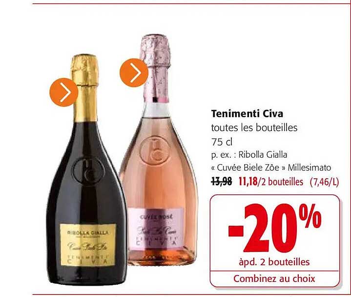 Tenimenti Civa toutes les bouteilles 75 cl p. ex. : Ribolla Gialla « Cuvée Biele Zôe » Millesimato