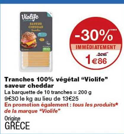Tranches 100% végétal “Violife” saveur cheddar