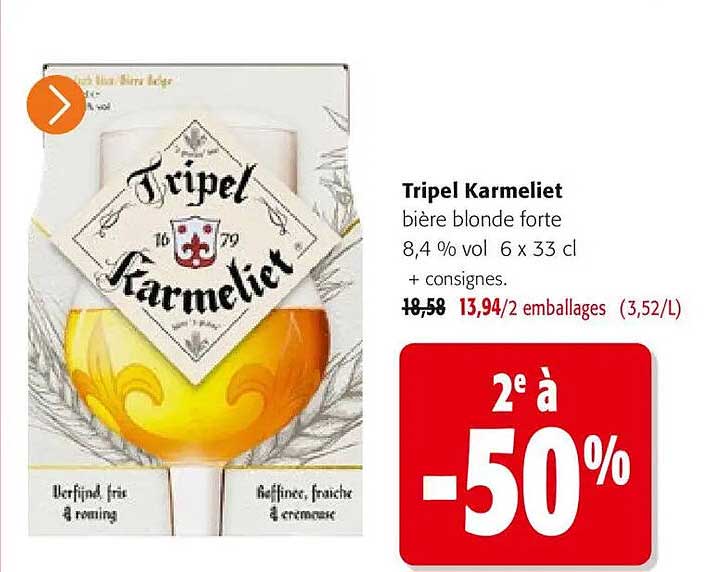 Tripel Karmeliet bière blonde forte 8,4 % vol 6 x 33 cl + consignes.