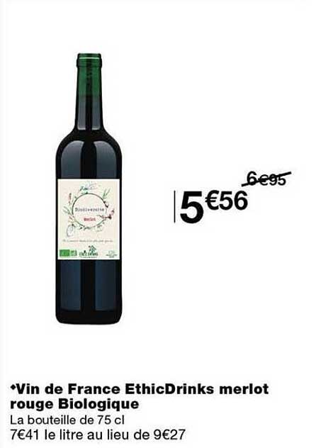 Vin de France EthicDrinks merlot rouge Biologique
