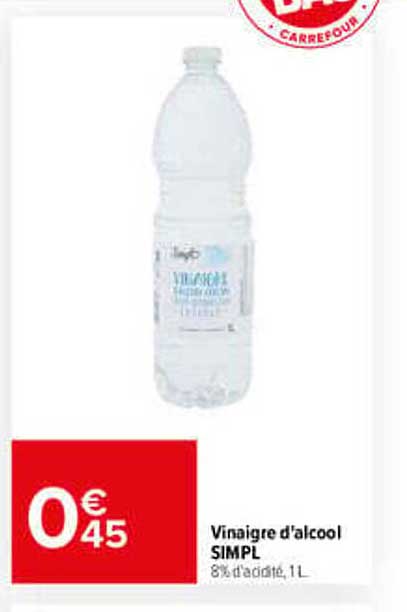 Vinaigre d'alcool SIMPL 8% d'acidité, 1L