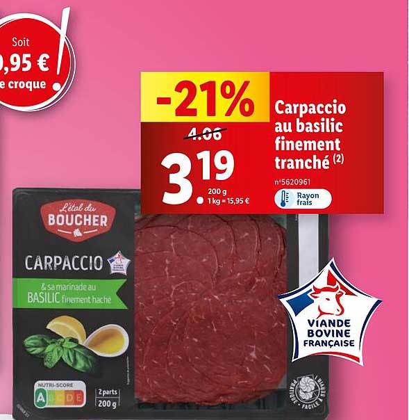 Carpaccio au basilic finement tranché