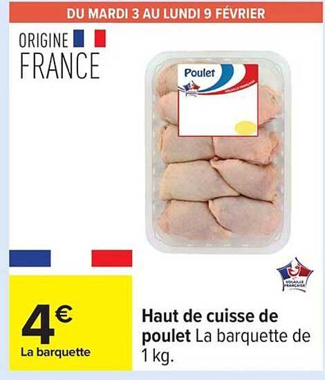 Haut de cuisse de poulet La barquette de 1 kg.